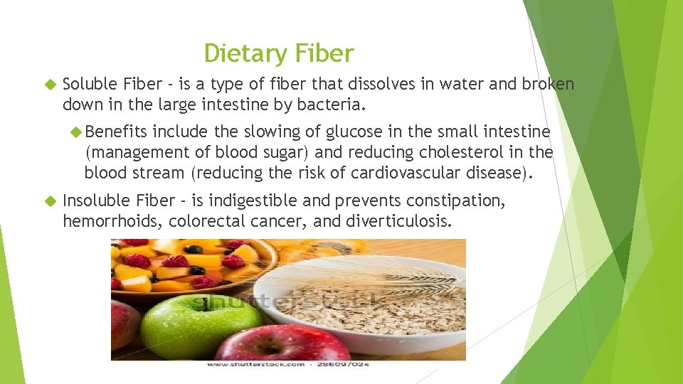 Dietary Fiber Soluble Fiber - is a type of fiber that dissolves in water
