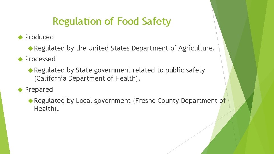 Regulation of Food Safety Produced Regulated by the United States Department of Agriculture. Processed