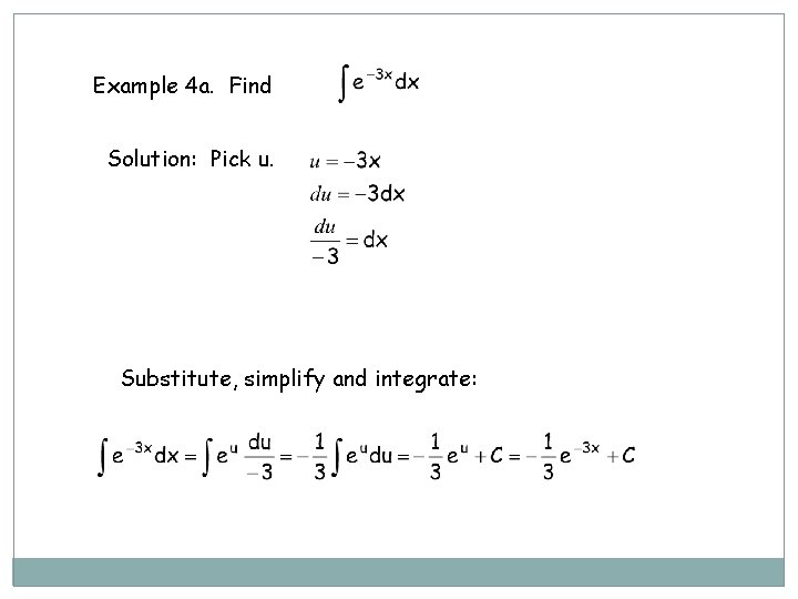 Example 4 a. Find Solution: Pick u. Substitute, simplify and integrate: 
