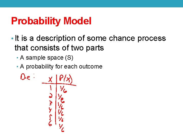 Probability Model • It is a description of some chance process that consists of