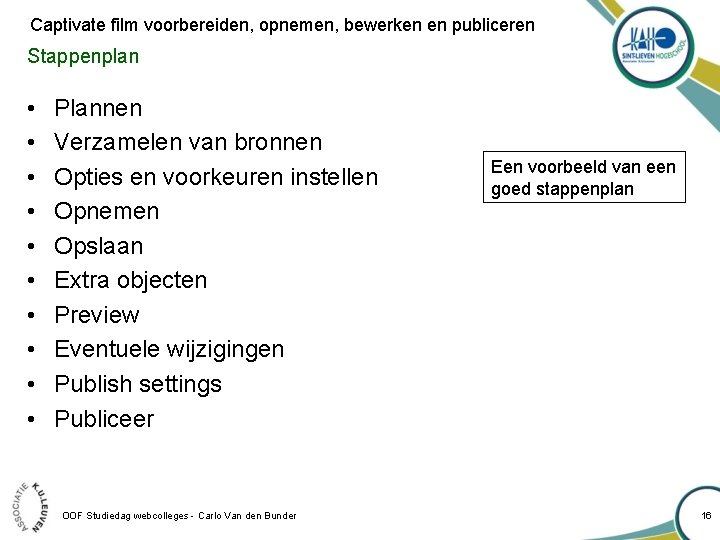 Captivate film voorbereiden, opnemen, bewerken en publiceren Stappenplan • • • Plannen Verzamelen van