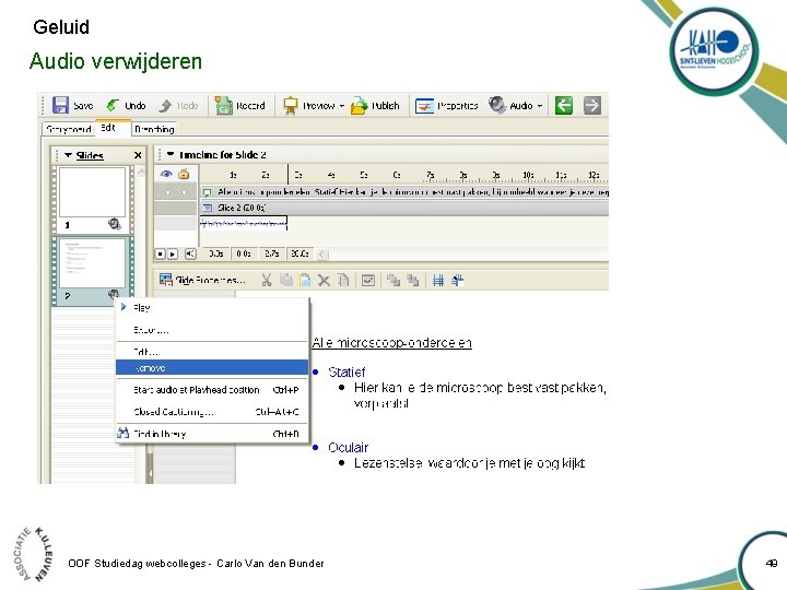 Geluid Audio verwijderen OOF Studiedag webcolleges - Carlo Van den Bunder 49 