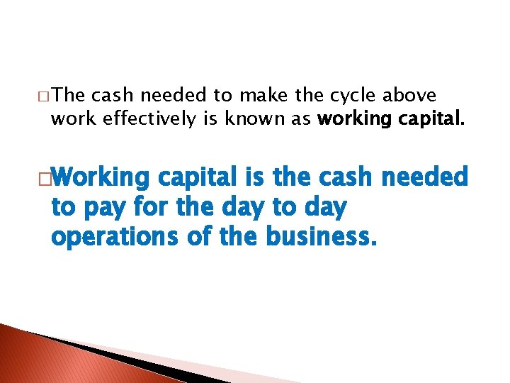 � The cash needed to make the cycle above work effectively is known as