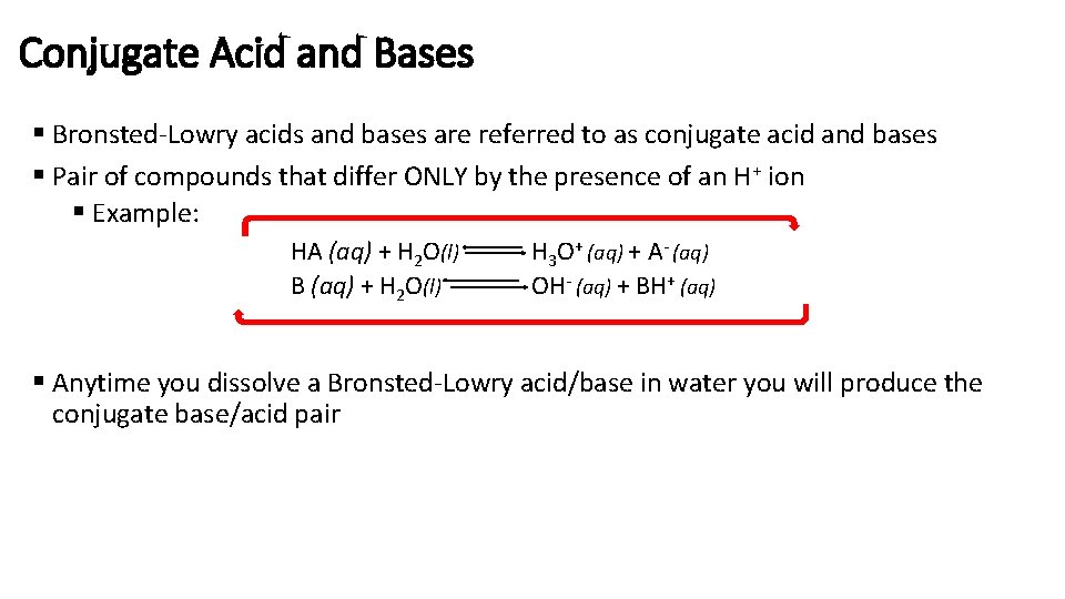 Conjugate Acid and Bases § Bronsted-Lowry acids and bases are referred to as conjugate