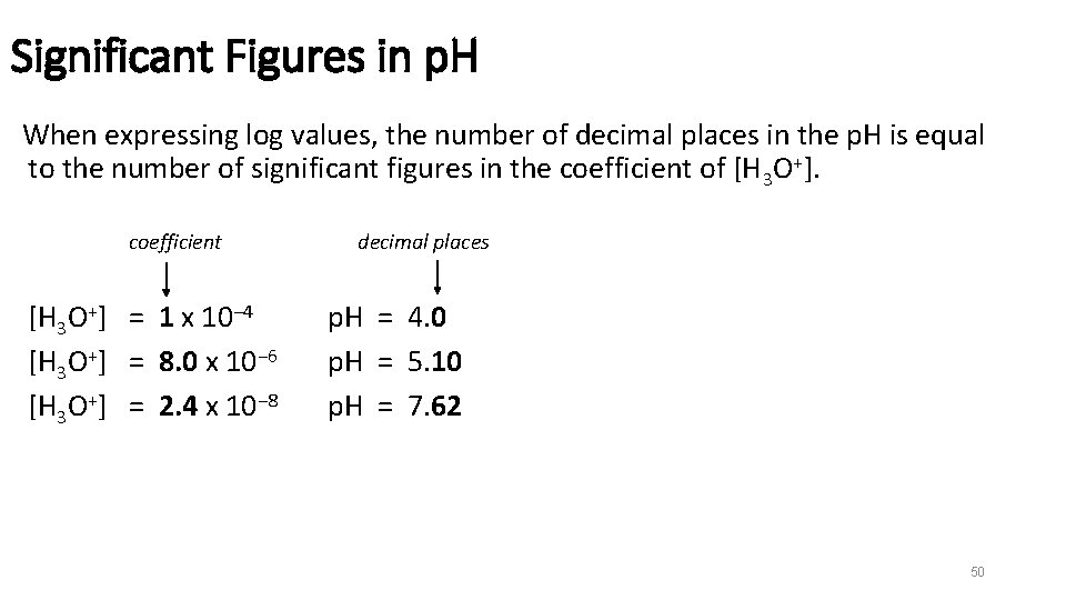 Significant Figures in p. H When expressing log values, the number of decimal places