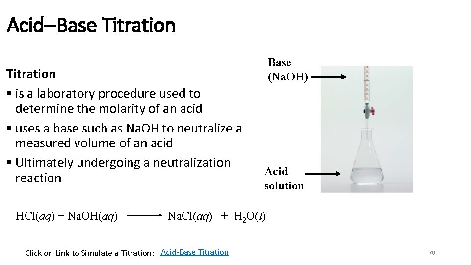 Acid–Base Titration § is a laboratory procedure used to determine the molarity of an