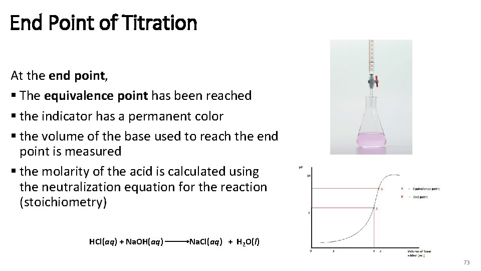 End Point of Titration At the end point, § The equivalence point has been