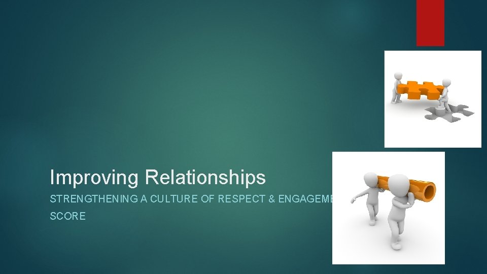 Improving Relationships STRENGTHENING A CULTURE OF RESPECT & ENGAGEMENT SCORE 