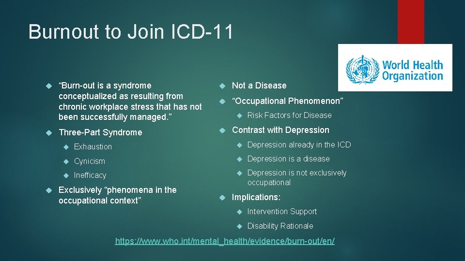 Burnout to Join ICD-11 “Burn-out is a syndrome conceptualized as resulting from chronic workplace