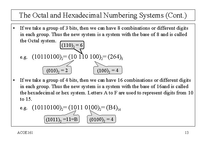 The Octal and Hexadecimal Numbering Systems (Cont. ) • If we take a group