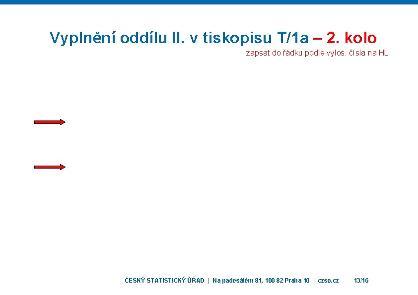 Vyplnění oddílu II. v tiskopisu T/1 a – 2. kolo zapsat do řádku podle