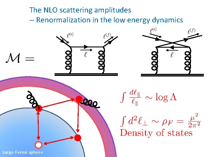 The NLO scattering amplitudes -- Renormalization in the low energy dynamics Large Fermi sphere