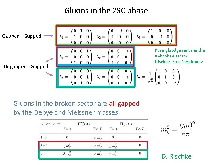 Gluons in the 2 SC phase Gapped - Gapped Ungapped - Gapped Pure gluodynamics