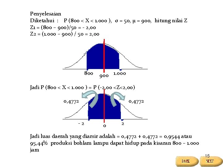 Penyelesaian Diketahui : P (800 < X < 1. 000 ), σ = 50,