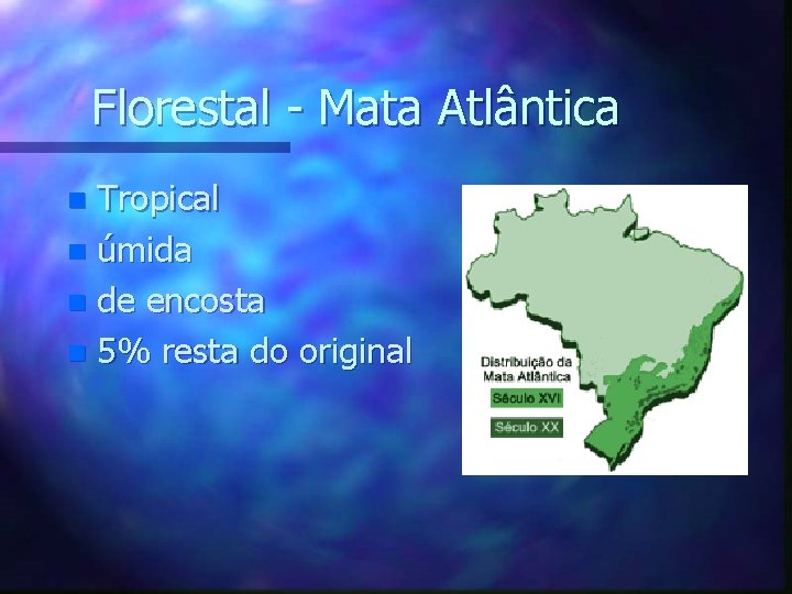 Florestal - Mata Atlântica Tropical n úmida n de encosta n 5% resta do