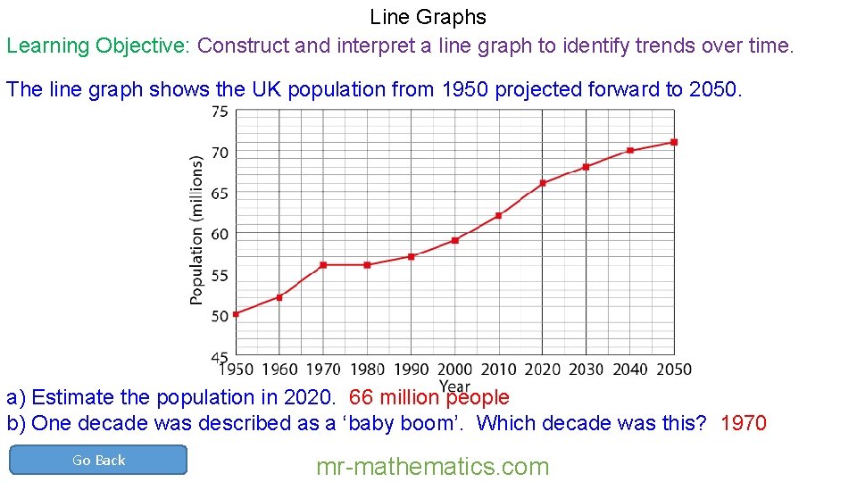 Line Graphs Learning Objective: Construct and interpret a line graph to identify trends over Line Graphs Learning Objective: Construct and interpret a line graph to identify trends over