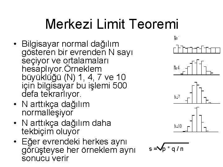 Merkezi Limit Teoremi • Bilgisayar normal dağılım gösteren bir evrenden N sayı seçiyor ve