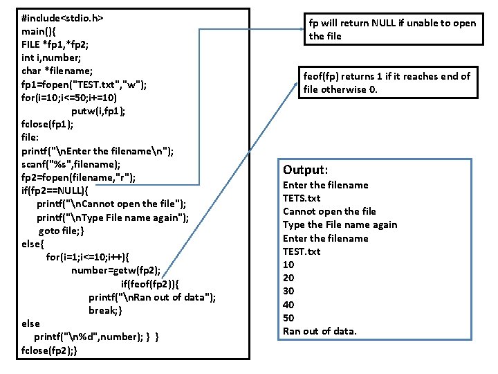 #include<stdio. h> main(){ FILE *fp 1, *fp 2; int i, number; char *filename; fp