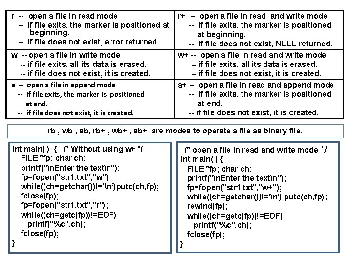 r -- open a file in read mode -- if file exits, the marker