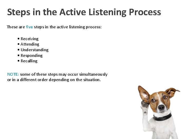 Steps in the Active Listening Process These are five steps in the active listening
