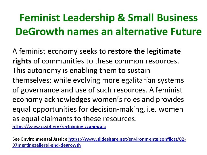 Feminist Leadership & Small Business De. Growth names an alternative Future A feminist economy