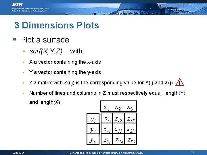 3 Dimensions Plots § Plot a surface § surf(X, Y, Z) with: § X 3 Dimensions Plots § Plot a surface § surf(X, Y, Z) with: § X