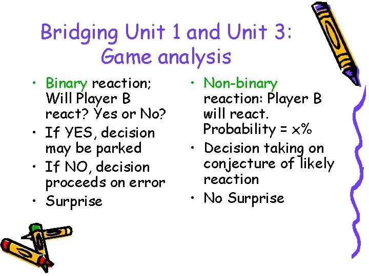 Bridging Unit 1 and Unit 3: Game analysis • Binary reaction; Will Player B