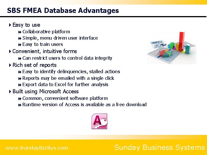 SBS FMEA Database Advantages 4 Easy to use 8 Collaborative platform 8 Simple, menu