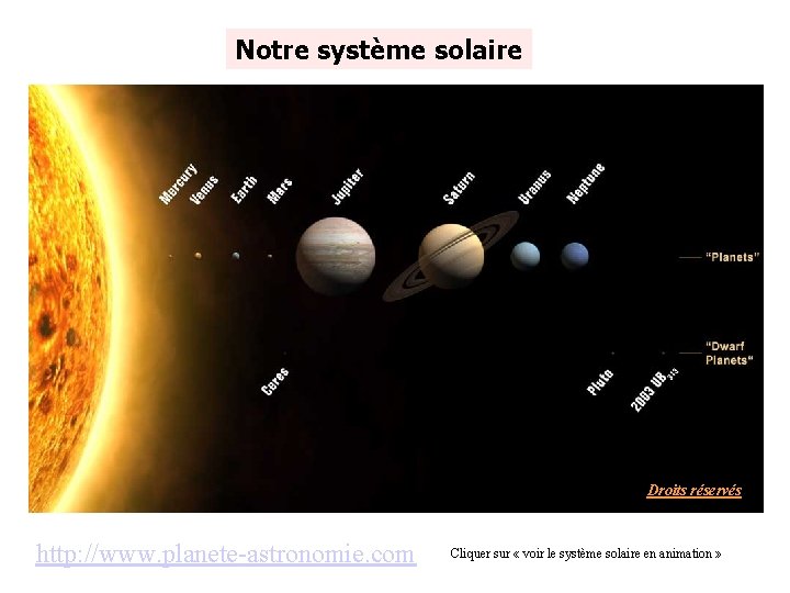 Notre système solaire Droits réservés http: //www. planete-astronomie. com Cliquer sur « voir le