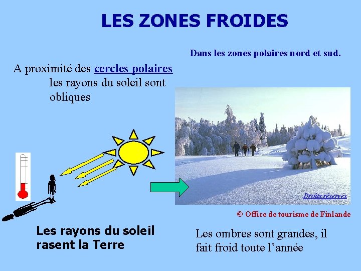 LES ZONES FROIDES Dans les zones polaires nord et sud. A proximité des cercles