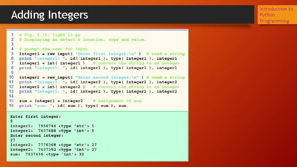 Adding Integers Introduction to Python Programming 