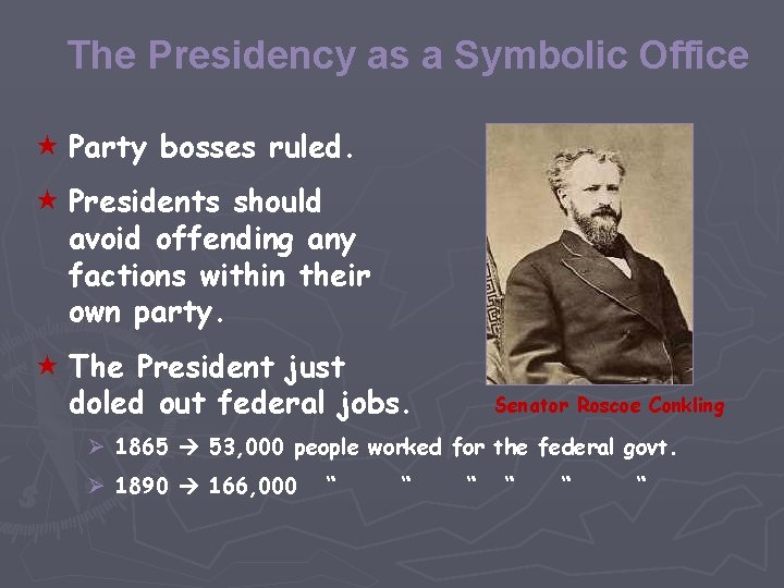 The Presidency as a Symbolic Office « Party bosses ruled. « Presidents should avoid