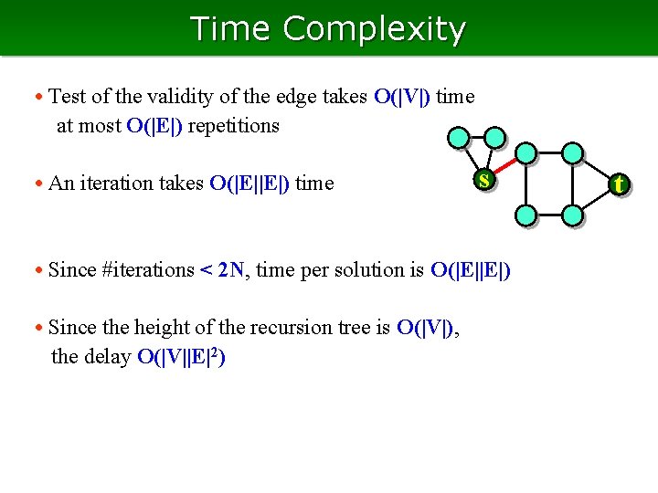 Time Complexity • Test of the validity of the edge takes O(|V|) time at