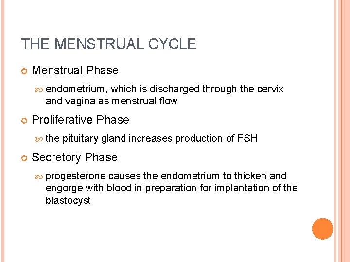 THE MENSTRUAL CYCLE Menstrual Phase endometrium, which is discharged through the cervix and vagina