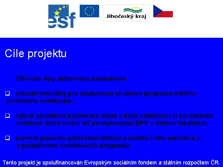 Cíle projektu Dílčí cíle byly definovány následovně: q vytvořit metodiky pro modulovou strukturu programů