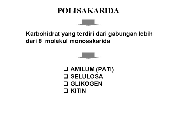 POLISAKARIDA Karbohidrat yang terdiri dari gabungan lebih dari 8 molekul monosakarida q AMILUM (PATI)