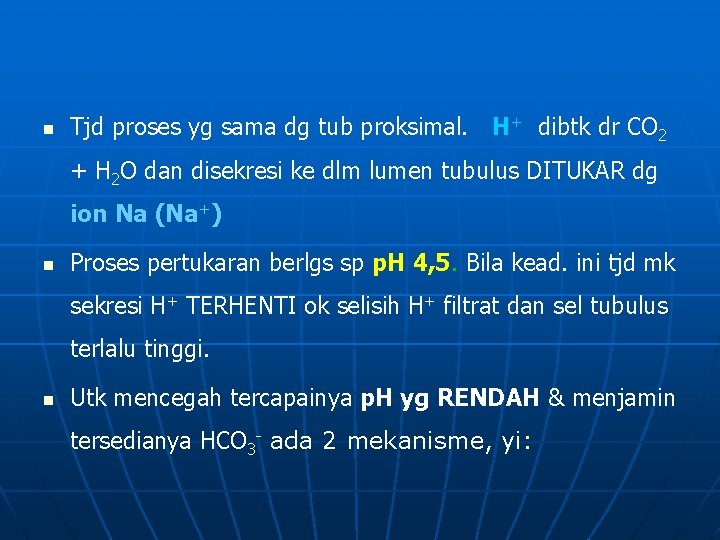 n Tjd proses yg sama dg tub proksimal. H+ dibtk dr CO 2 +