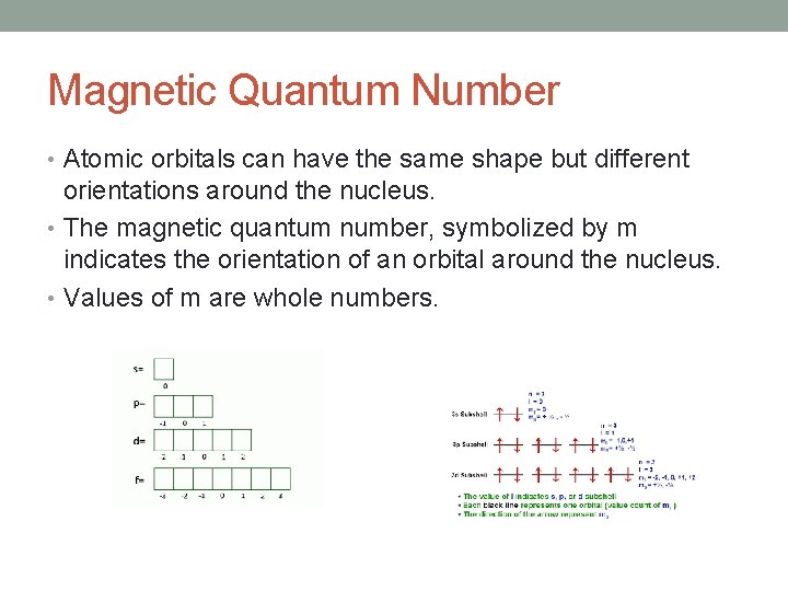 Magnetic Quantum Number • Atomic orbitals can have the same shape but different orientations