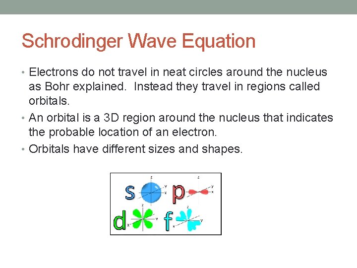 Schrodinger Wave Equation • Electrons do not travel in neat circles around the nucleus