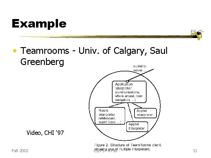Example • Teamrooms - Univ. of Calgary, Saul Greenberg Video, CHI ‘ 97 Fall