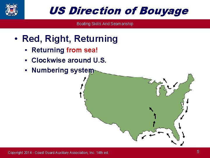 US Direction of Bouyage Boating Skills And Seamanship • Red, Right, Returning • Returning