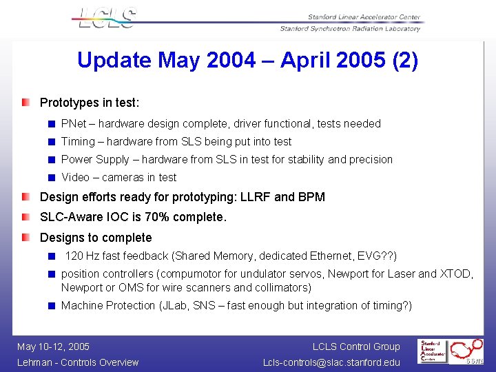 Update May 2004 – April 2005 (2) Prototypes in test: PNet – hardware design
