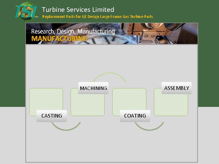 Turbine Services Limited Replacement Parts for GE Design Large Frame Gas Turbine Parts MANUFACTURING