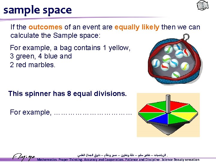 sample space If the outcomes of an event are equally likely then we can