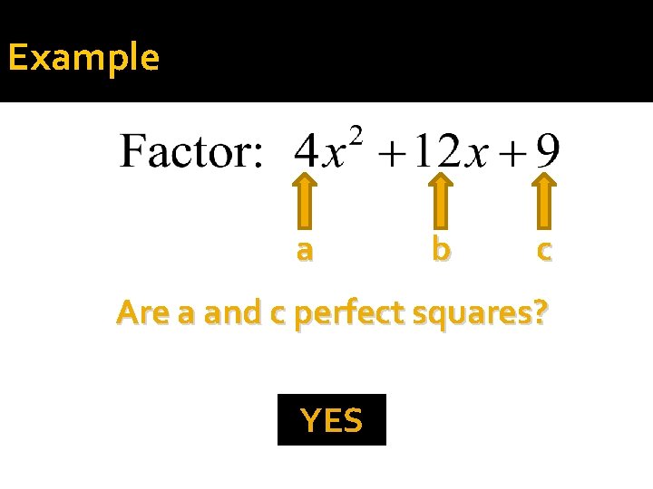 Example a b c Are a and c perfect squares? YES 