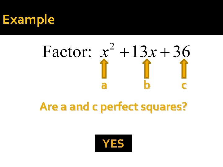 Example a b c Are a and c perfect squares? YES 