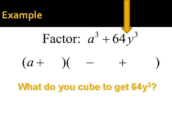 Example What do you cube to get 64 y 3? 