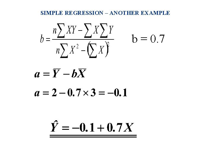 SIMPLE REGRESSION – ANOTHER EXAMPLE b = 0. 7 
