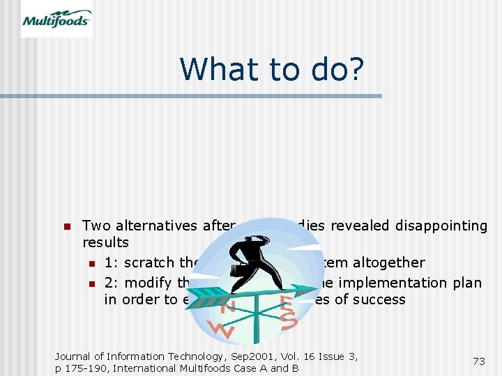 What to do? n Two alternatives after pilot studies revealed disappointing results n 1: