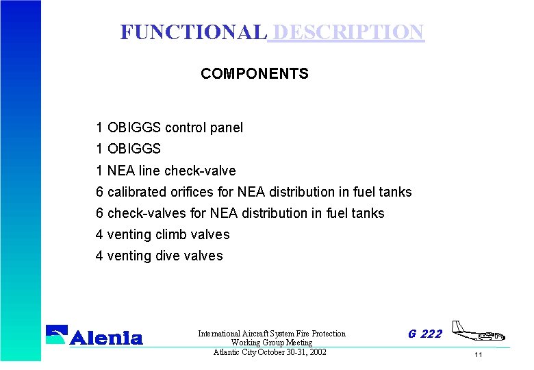 FUNCTIONAL DESCRIPTION COMPONENTS 1 OBIGGS control panel 1 OBIGGS 1 NEA line check-valve 6